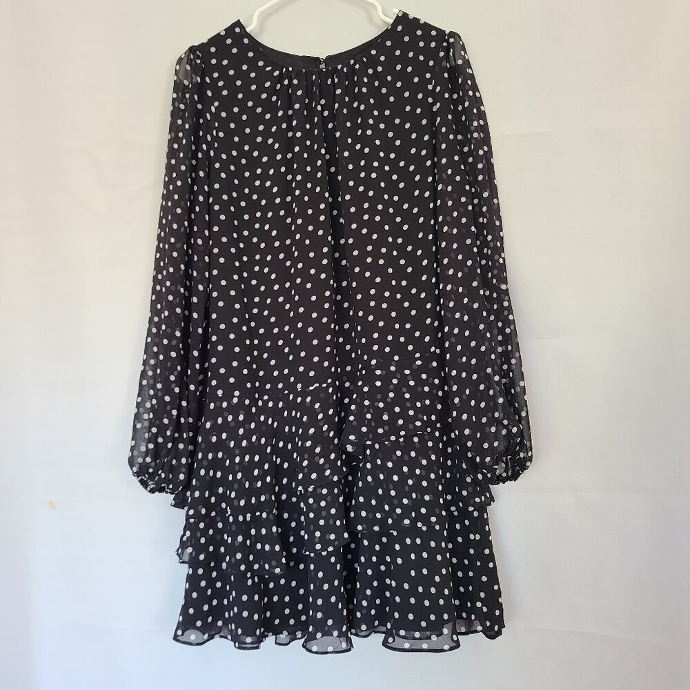Express Black White Polka Dot Balloon Sleeve Flowy Sheer Dress Size Large - Picture 1 of 8